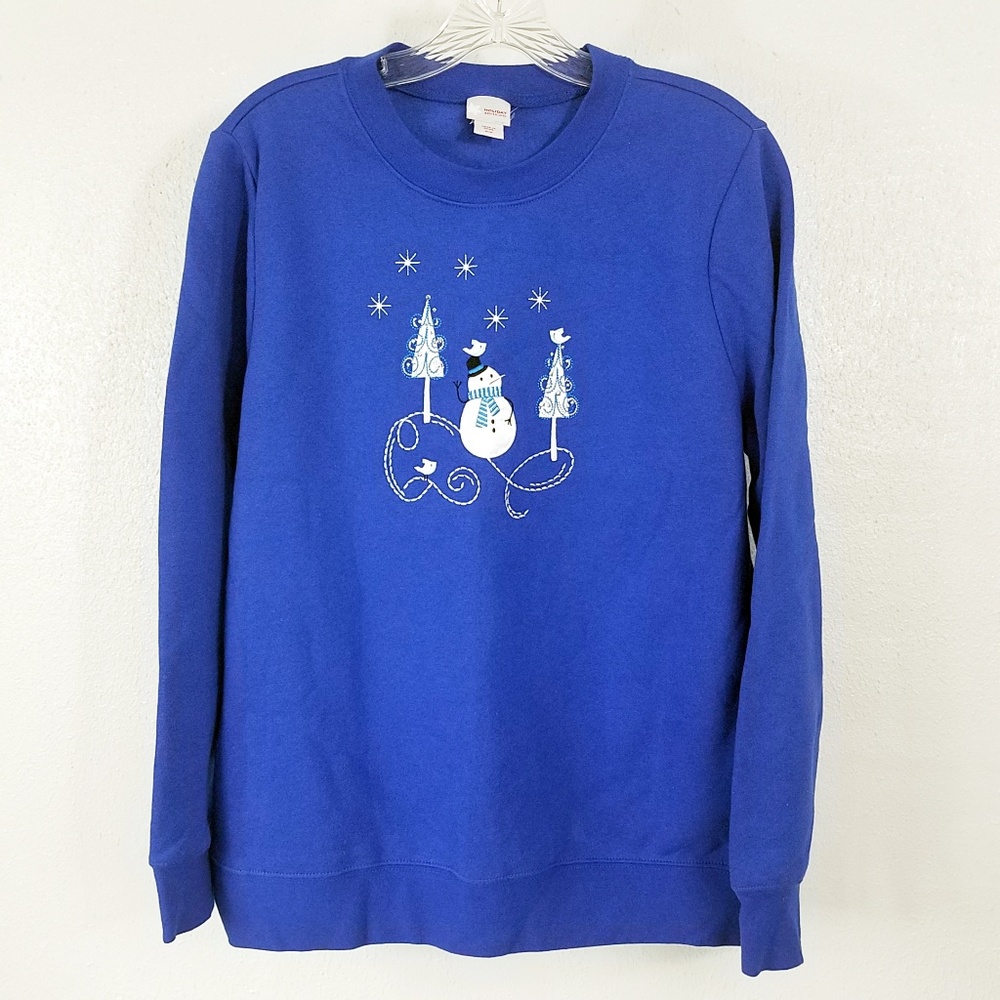 Holiday Editions Women's Blue Snow Man Christmas Winter Sweat Shirt Top